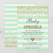 ミントグリーンとゴールドのジェンダーニュートラルベイビースプリンクル 招待状 (正面/裏面)