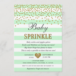 ミントグリーンとゴールドの性別問わずベイビースプリンクル 招待状