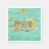 ミントグリーンとゴールドフォイル大理石エレガント誕生日 スタンダードカクテルナプキン (正面)