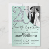ミントグリーンとシルバーの結婚記念日 招待状 (正面)