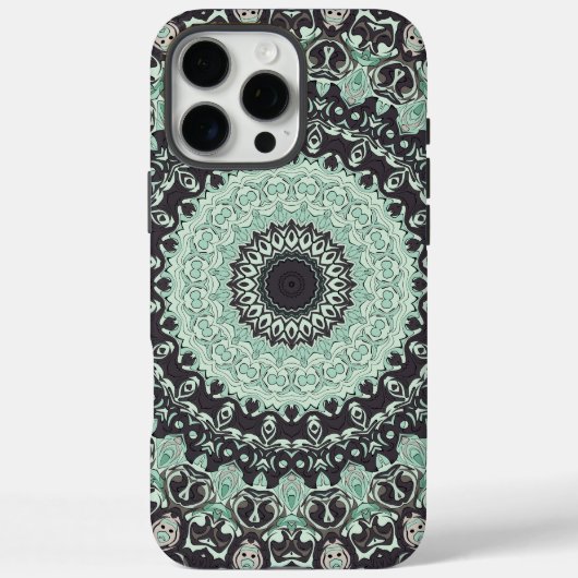 ミントグリーンとチャコールグレーの曼荼羅模様 Case-Mate iPhoneケース (裏面)