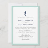 ミントグリーンとネイビーのウミウマの結婚式招待状 招待状 (正面)