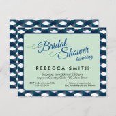ミントグリーンとネイビーブルーのボーダー付きのブライズシャワー 招待状 (正面/裏面)