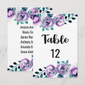 ミントグリーンとパープルの結婚式テーブルナンバー席次表 招待状 (正面/裏面)