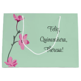 ミントグリーンとピンクさくらんぼパーソナライズされた ラージペーパーバッグ