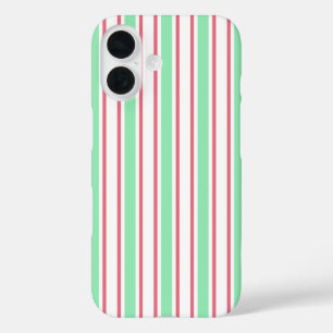 ミントグリーンとピンクと白のキャンディストライプ iPhone 16ケース