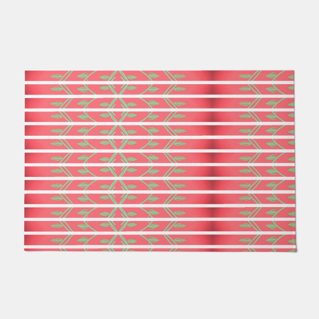 ミントグリーンとピンクのデザイナースローマット ドアマット (正面)