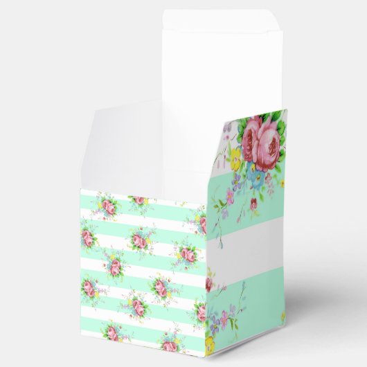 ミントグリーンとピンクのフローラキャンディボックス フェイバーボックス (オープン)