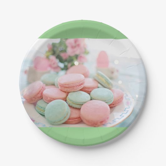 ミントグリーンとピンクのマカロン ペーパープレート (正面)