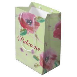ミントグリーンとピンクのローズフラワーデザイナー ミディアムペーパーバッグ