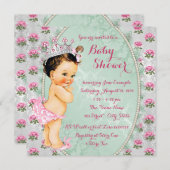 ミントグリーンとピンクのローズベビーガールシャワー 招待状 (正面/裏面)