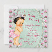 ミントグリーンとピンクのローズベビーガールシャワー 招待状 (正面)