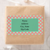 ミントグリーンとピンクの水玉模様パターン ラベル (インサイチュ)