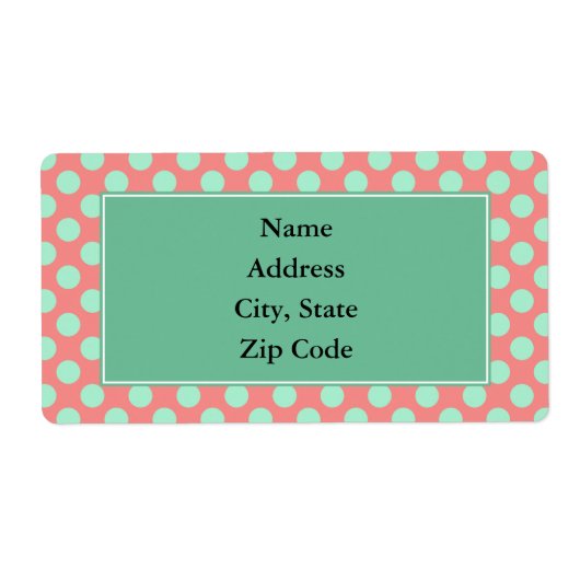 ミントグリーンとピンクの水玉模様パターン ラベル (正面)