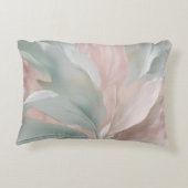 ミントグリーンとピンクの沿岸植物学プリント アクセントクッション (裏面)