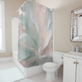 ミントグリーンとピンクの沿岸植物学プリント シャワーカーテン (インサイチュ)