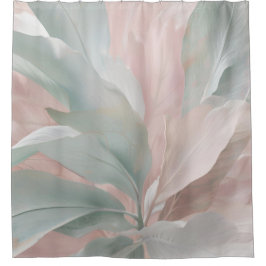 ミントグリーンとピンクの沿岸植物学プリント シャワーカーテン
