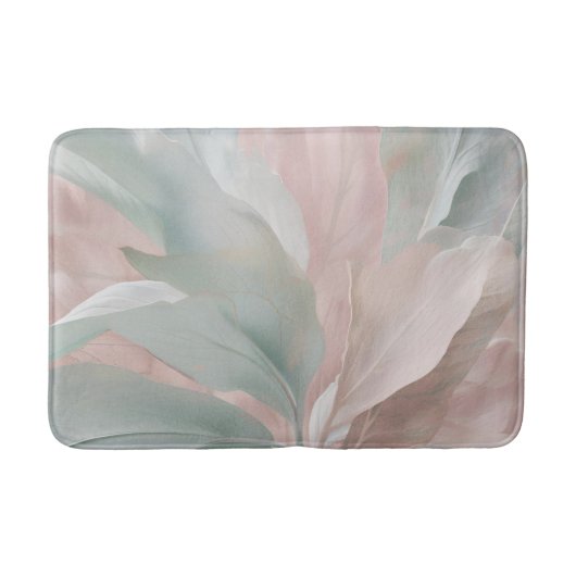 ミントグリーンとピンクの沿岸植物学プリント バスマット (正面)