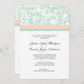 ミントグリーンとピーチピンクのウェディング招待状 招待状 (正面/裏面)