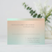 ミントグリーンとピーチレースウェディングRSVPカード 出欠カード (スタンド正面)