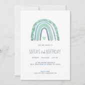 ミントグリーンとブルーのトーンのボヘミアンレインボー 招待状 (正面)