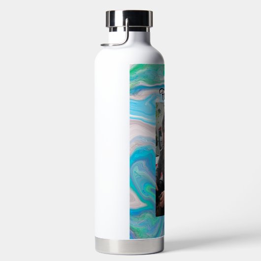 ミントグリーンとブルーの流体アートパーソナライズされた ウォーターボトル (右面)