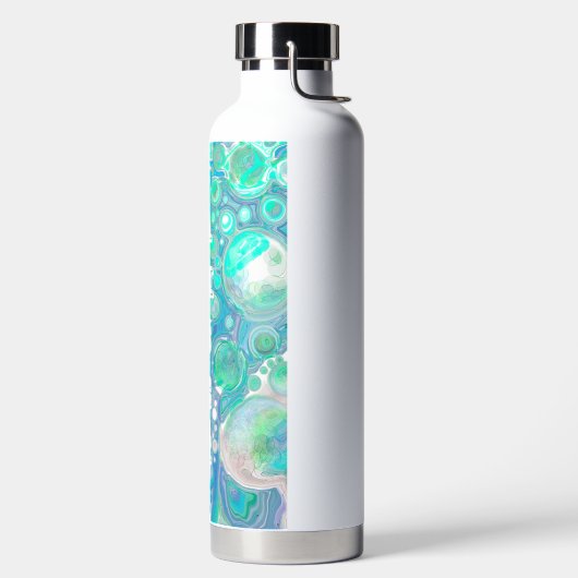 ミントグリーンとブルーの流体アート ウォーターボトル (左面)