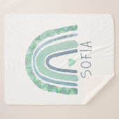 ミントグリーンとブルートーンボーホレインボー シェルパブランケット (正面(横))