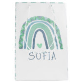 ミントグリーンとブルートーンボーホレインボー ミディアムペーパーバッグ (正面)