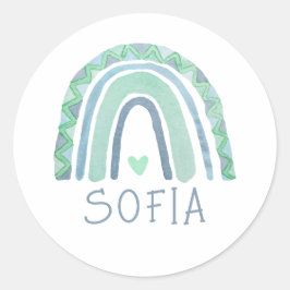ミントグリーンとブルートーンボーホレインボー ラウンドシール