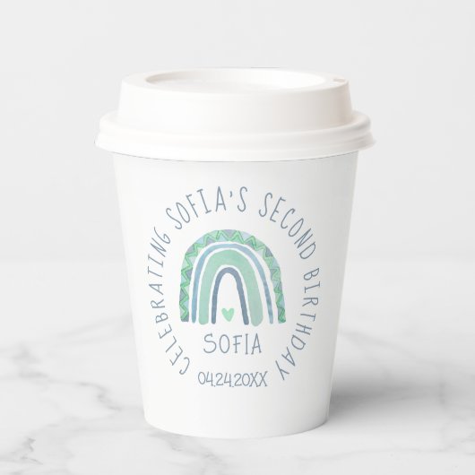 ミントグリーンとブルートーンボーホレインボー 紙コップ (正面)