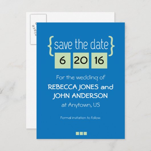 ミントグリーンとブルー日付はがきを保存 案内ポストカード (正面/裏面)