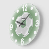 ミントグリーンとホワイトサッカーボール ラージ壁時計 (傾斜)
