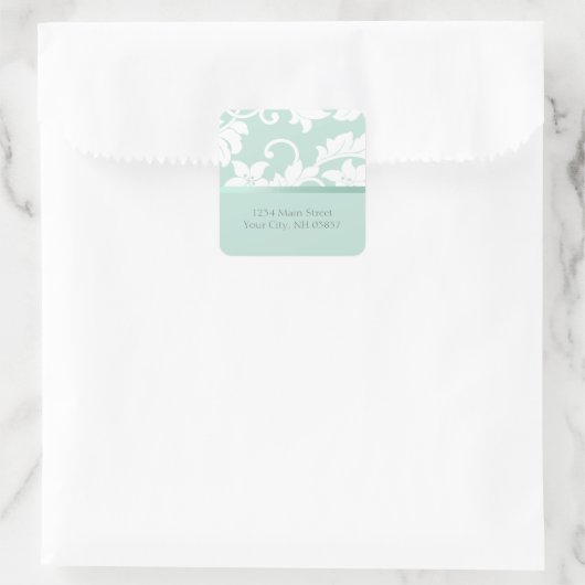 ミントグリーンとホワイトダマスク スクエアシール (バッグ)