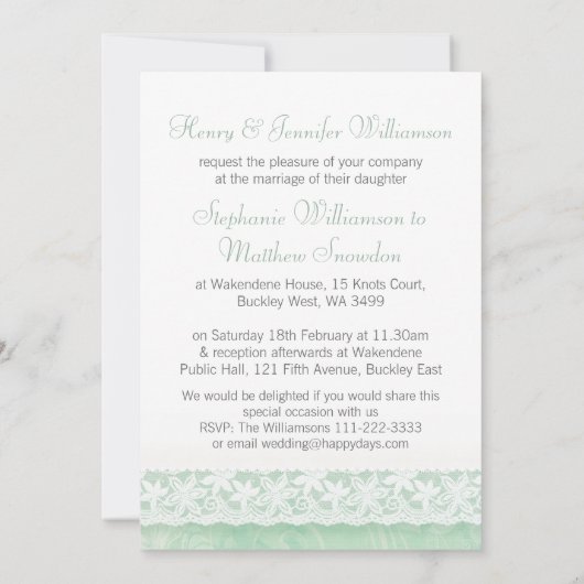 ミントグリーンとホワイトレースの結婚式招待状 招待状 (裏面)