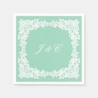 ミントグリーンとホワイトレースカクテルナプキン スタンダードカクテルナプキン