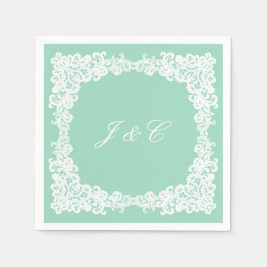 ミントグリーンとホワイトレースカクテルナプキン スタンダードカクテルナプキン (正面)