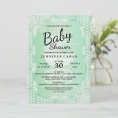 ミントグリーンと白エレガント色の赤ちゃんシャワー 招待状 (スタンド正面)