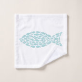 ミントグリーンと白航海の魚 バスタオルセット (ウォッシュタオル)