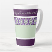 ミントグリーンと紫の装飾模様 カフェラテマグ (右アングル)