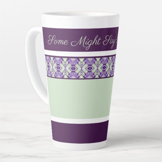 ミントグリーンと紫の装飾模様 カフェラテマグ (左アングル)