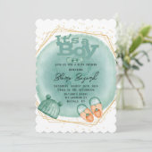 ミントグリーンと金ゴールドの赤ちゃんシャワーの男の子 招待状 (スタンド正面)