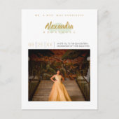 ミントグリーンと金ゴールド写真キンセアニェラ インビテーションポストカード (正面)