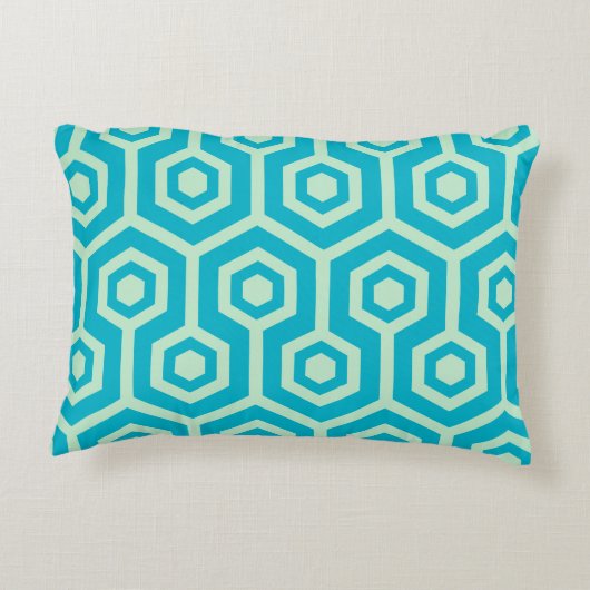 ミントグリーンと青の幾何学的パターン アクセントクッション (裏面)