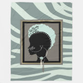 ミントグリーンと黒ゼブラ印刷アフロパンク フリースブランケット (正面)