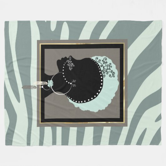 ミントグリーンと黒ゼブラ印刷アフロパンク フリースブランケット (正面(横))