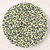 ミントグリーンにヒョウ柄オートミール コースター (正面)