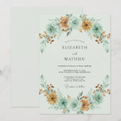 ミントグリーンのアースィーな秋の結婚式 招待状 (正面/裏面)