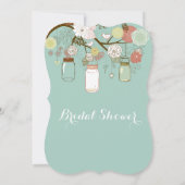 ミントグリーンのウェディングシャワーのための吊るされたメイソンジャー 招待状 (裏面)