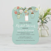 ミントグリーンのウェディングシャワーのための吊るされたメイソンジャー 招待状 (スタンド正面)